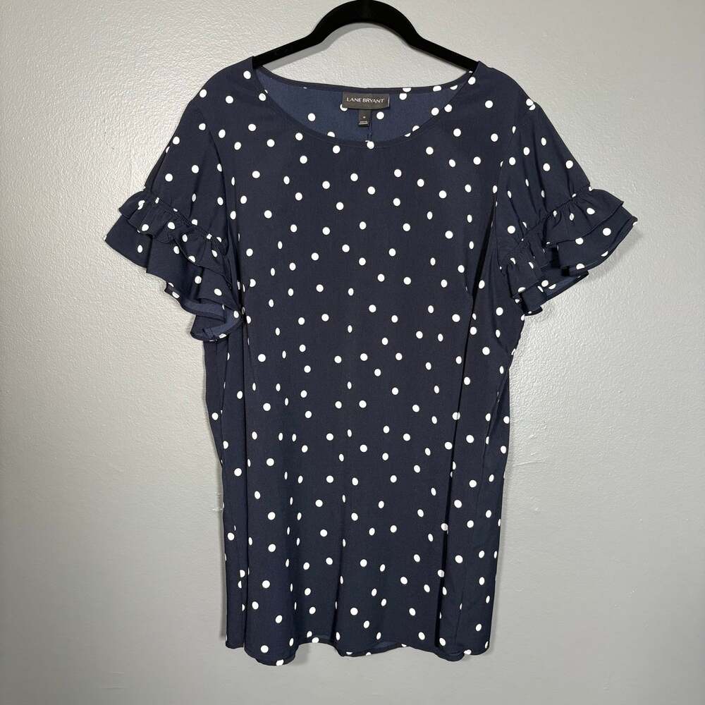 Lane Bryant Blue Polka Dot Coquette Ruffle Sleeve Top - Women's Plus Size 14
